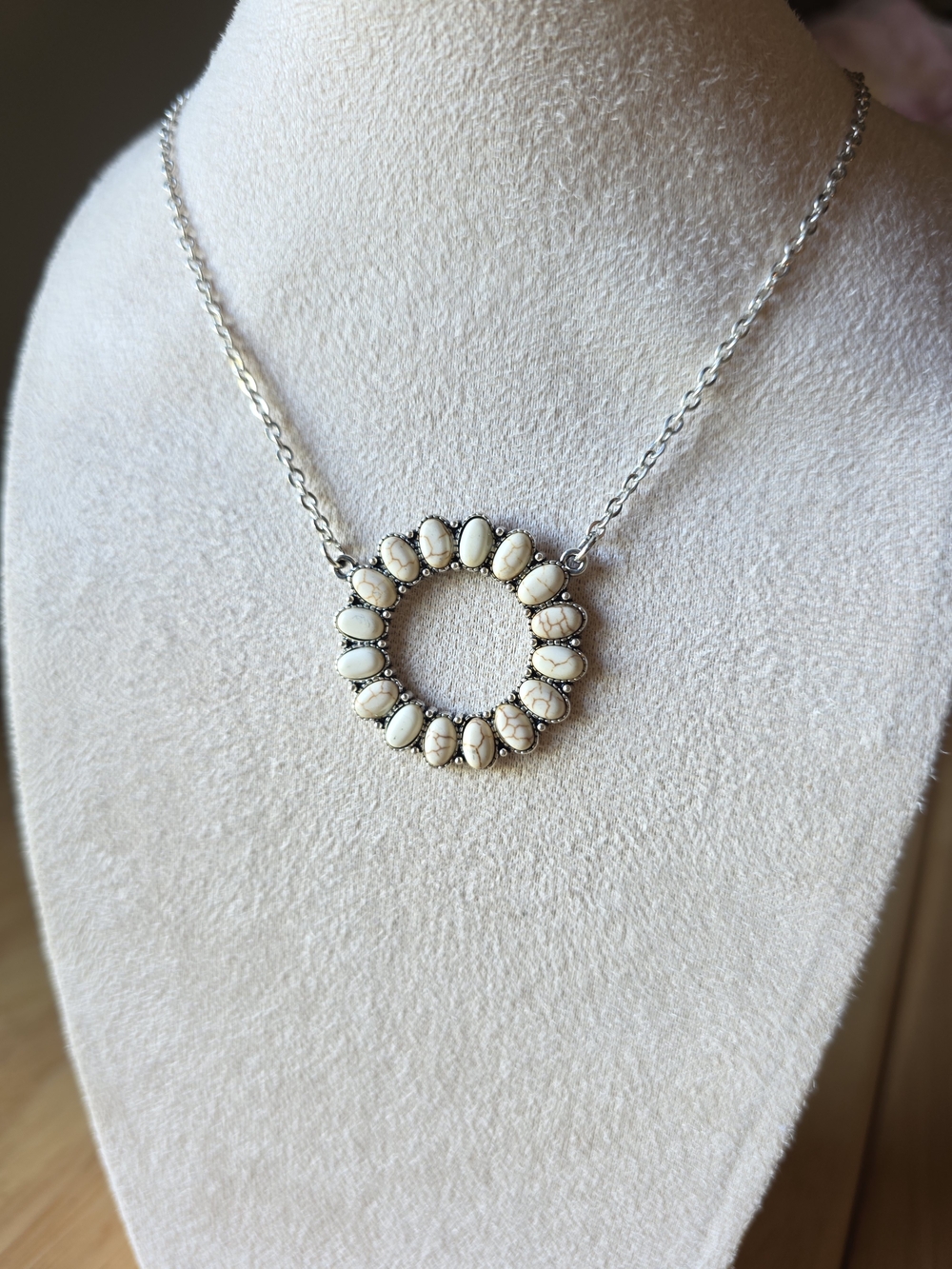 New Plunder Silver-Tone White Stone Circle Pendant Necklace